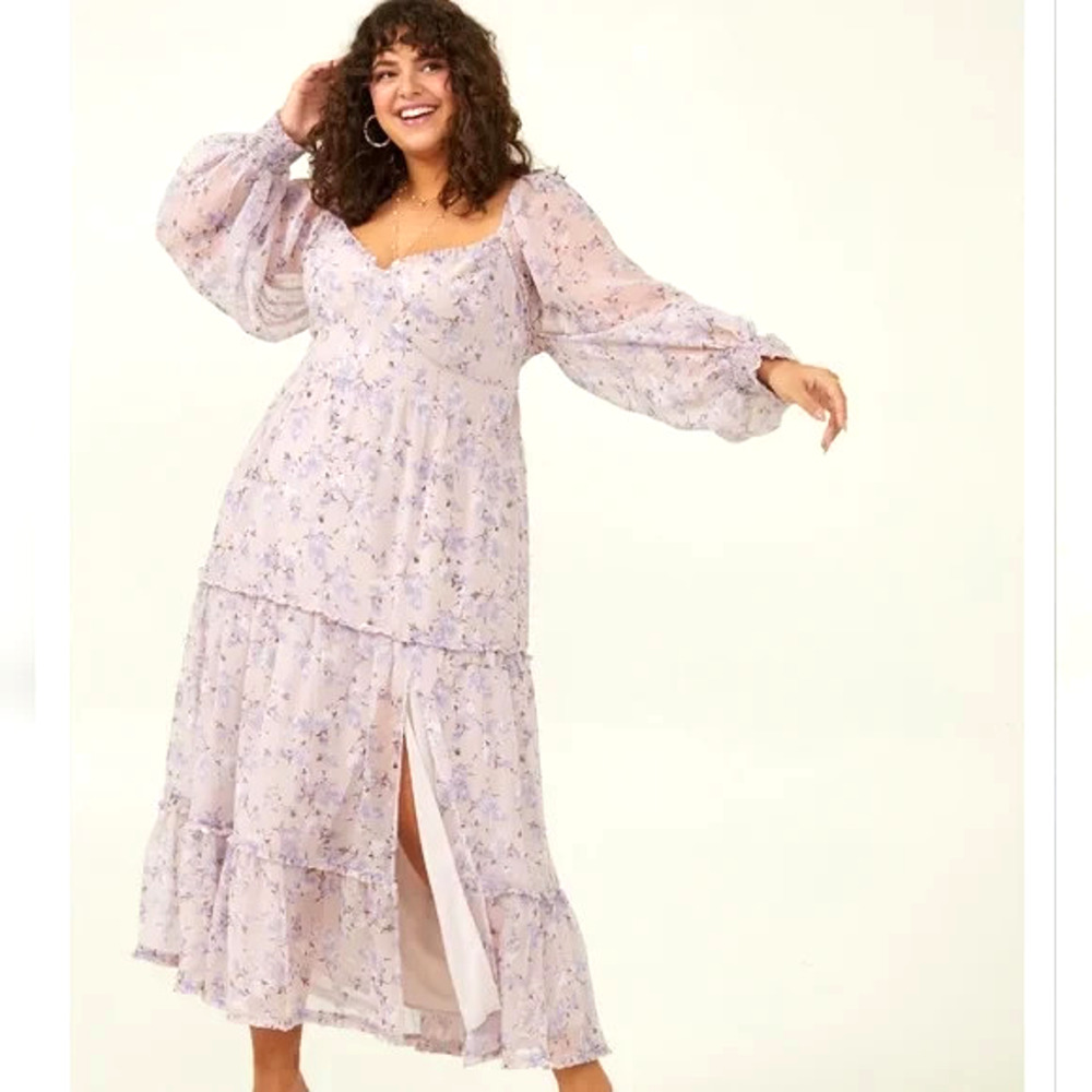 ARULA Lilac Floral Midi Dress